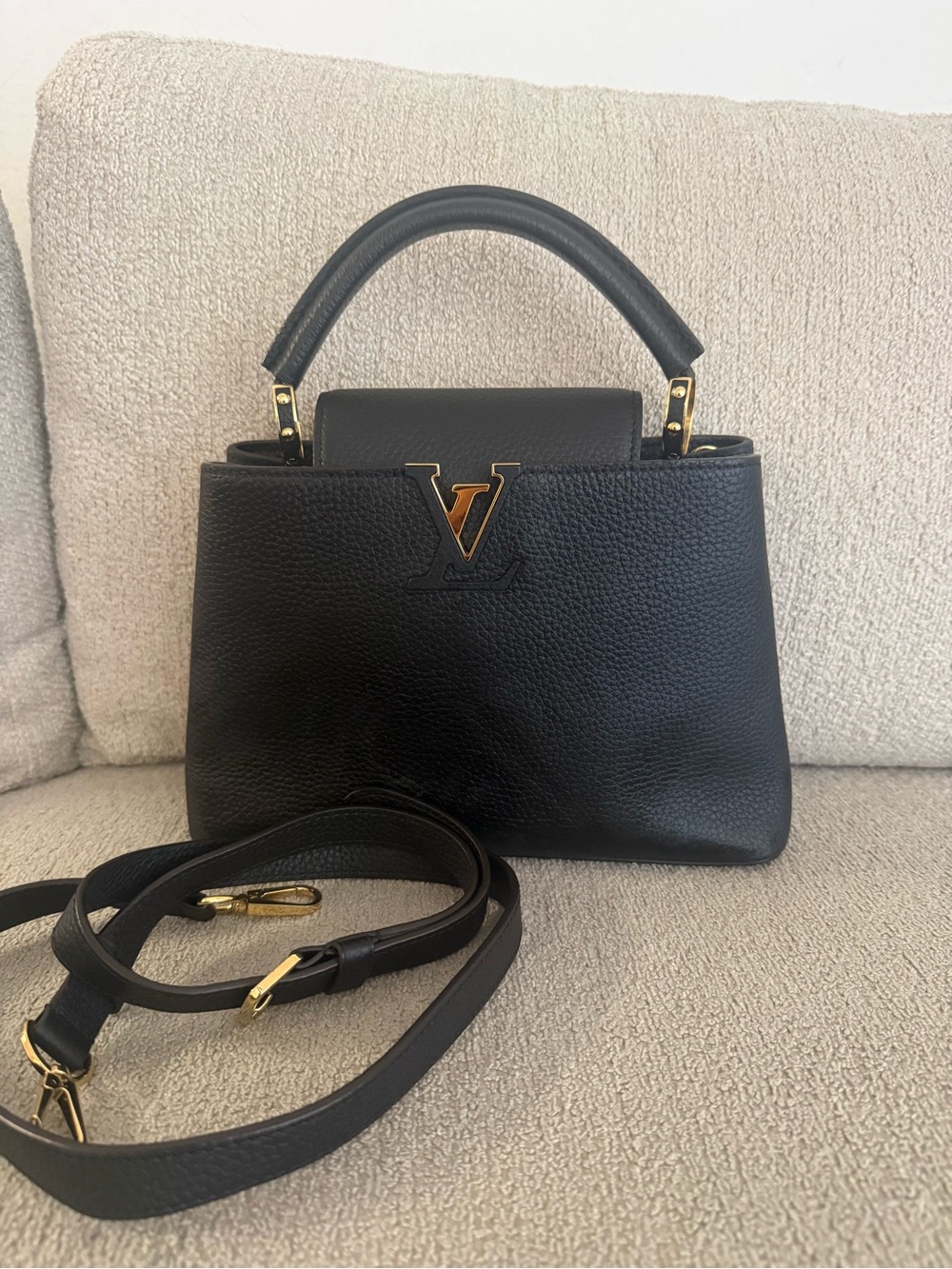 Louis Vuitton Black Capucines Top Handle Satchel with Gold Hardware